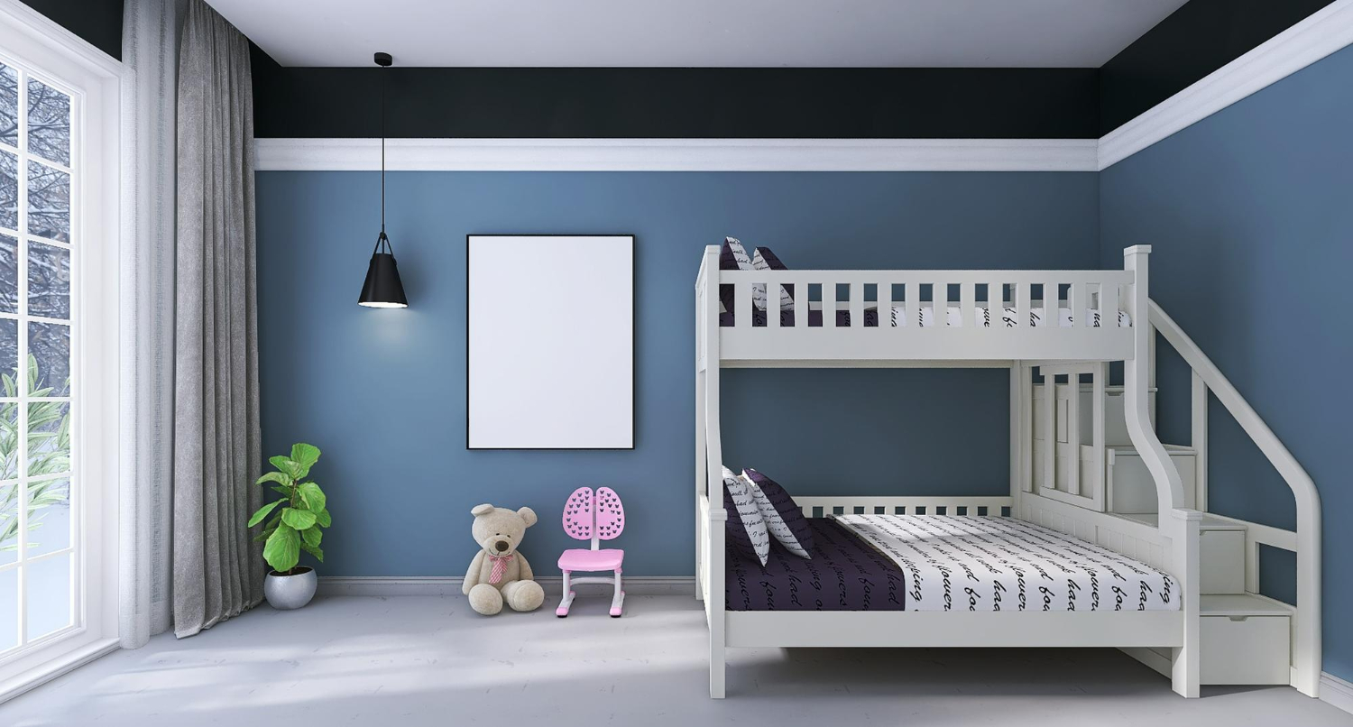 Tambahkan mainan atau furnitur berwarna agar kamar tidur anak yang berdesain minimalis tetap terasa hidup.