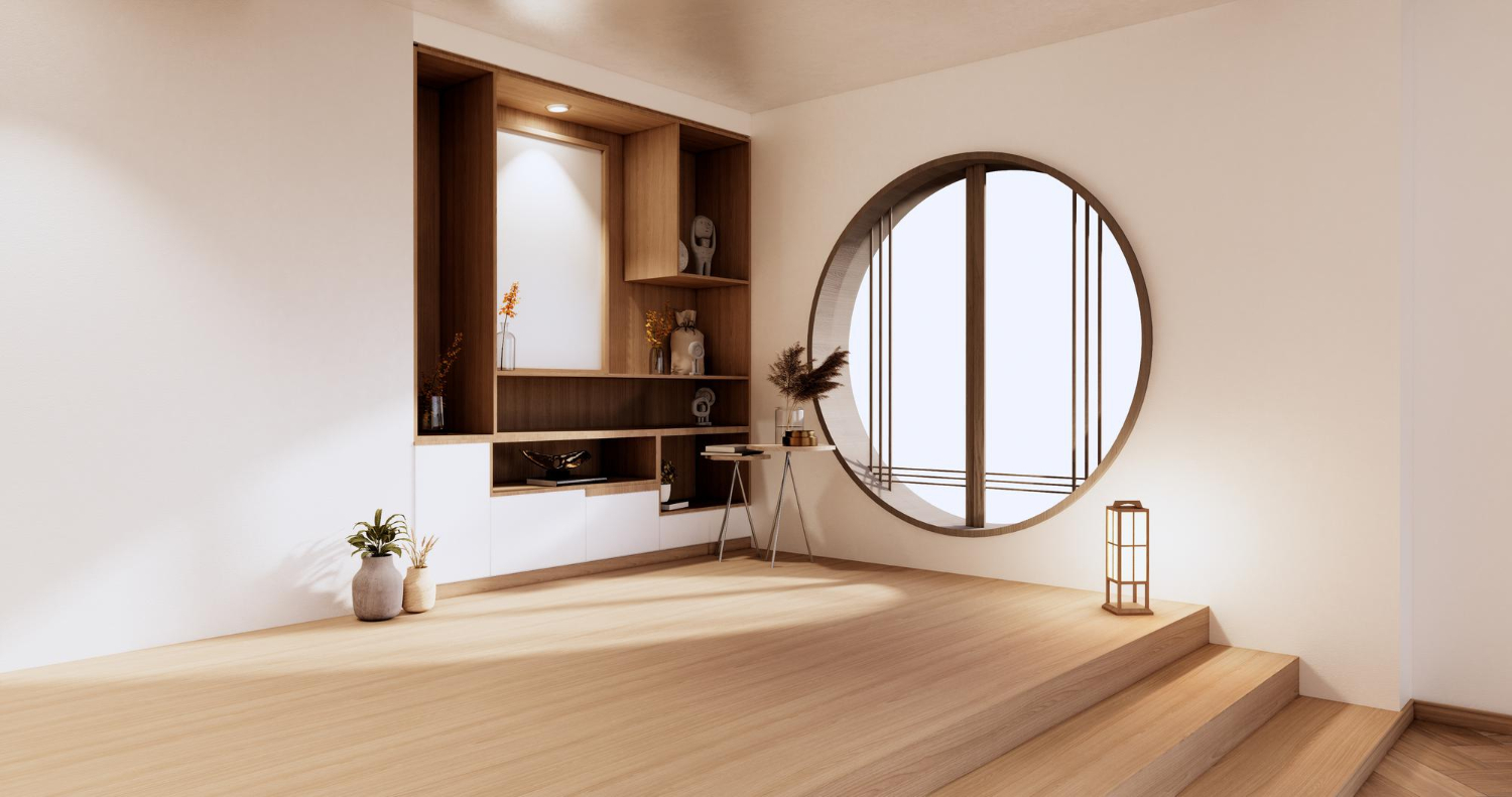 Pilih perpaduan plafon minimalis dan arsitektur Jepang untuk menghasilkan ruangan yang unik serta hangat.