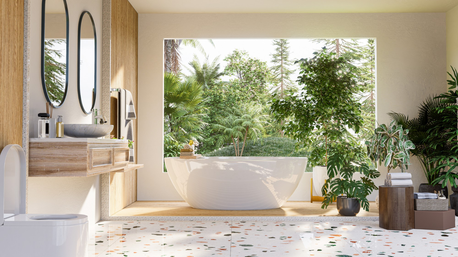 Desain kamar mandi natural akan membuat kamar mandi di rumahmu terasa lebih segar.