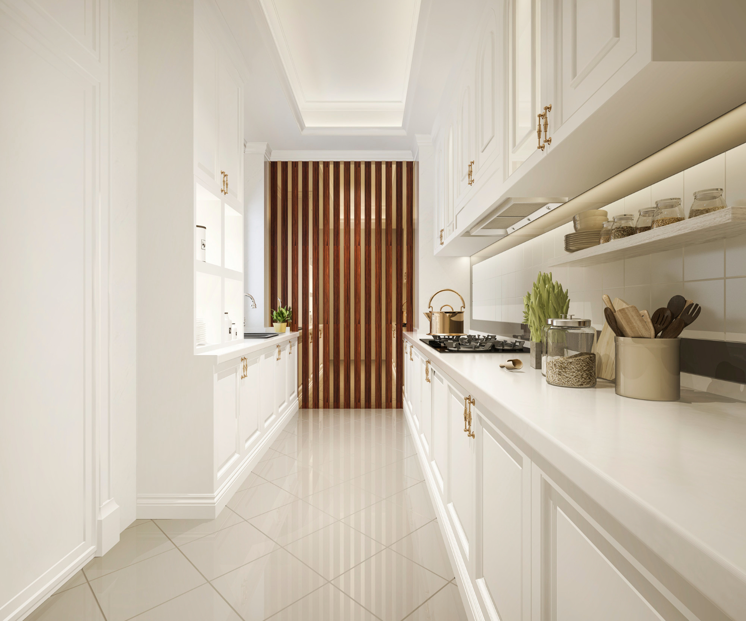 Manfaatkan ruangan lebih maksimal dengan model dapur memanjang.