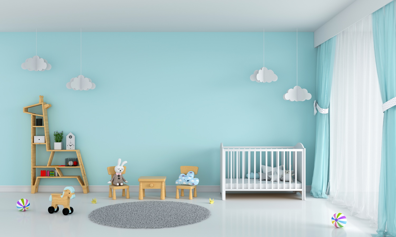 Warna biru muda yang cocok diterapkan pada kamar anak-anak.