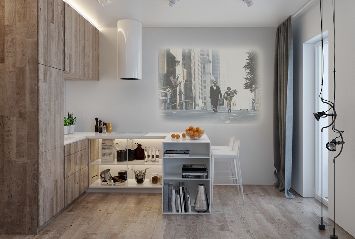 Dengan area yang terbatas, dapur juga bisa dimanfaatkan sebagai common space, misalnya untuk menonton TV.