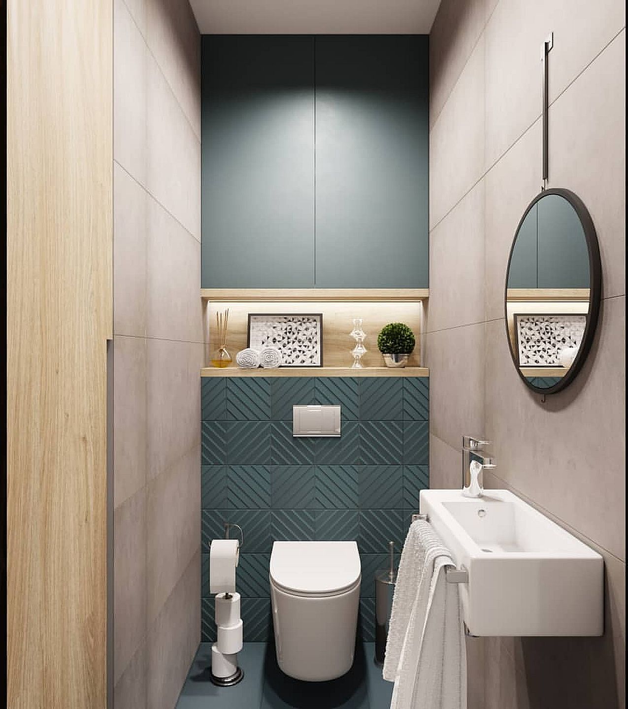 Ruangan yang kecil juga bisa disulap menjadi kamar mandi yang cantik dan estetis.