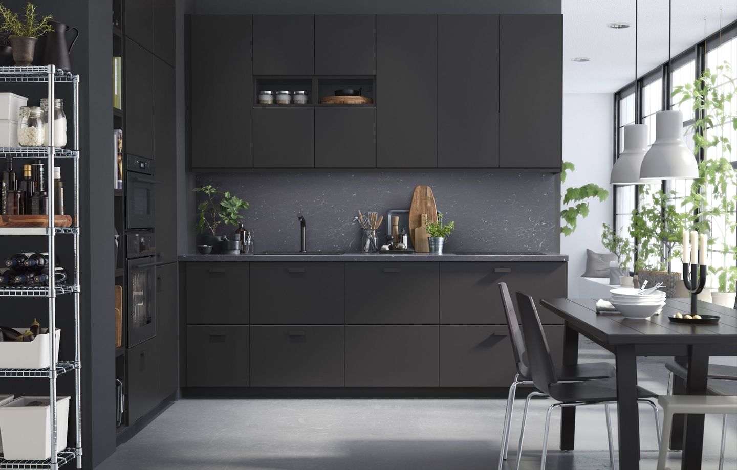 Desain dapur minimalis 3x2 hitam sangat elegan dan mewah.